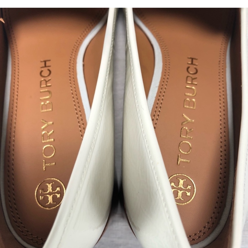 Tory Burch Jessa Goatskin Patent Leather Pump Heel Ivory Mint - Picture 12 of 15